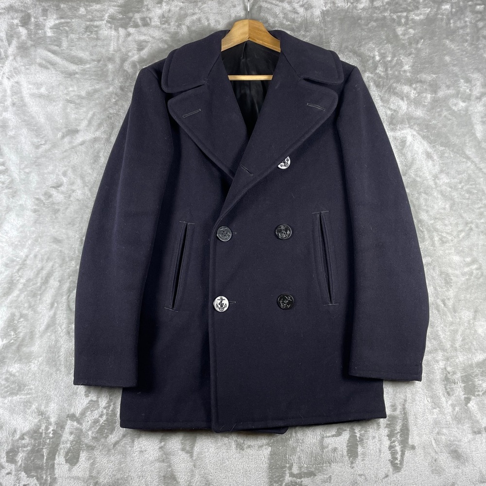Vintage 60s US Navy Pea Coat Men 34 Navy Wool Double Breasted 1967 Jacket